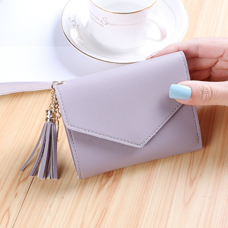 1PC Women Small Wallet Ladies Mini Tassel Wallet Cute Girl Short Zipper Lovely Pu Leather Coin Purse Female Hand Wallet Purse