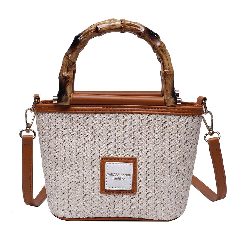 Women's Bag Straw Beach Shoulder Bag Ladies Summer Bamboo Handbag Fashion Luxury Designer Crossbody Bag High Quality Casual Tote
