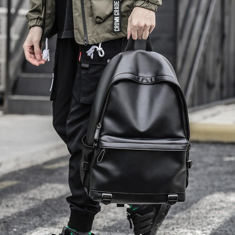 Classic Men's Casual Leather Backpack Black Waterproof Laptop School Bag Ladies Fashion Large Capacity Travel Backpacks