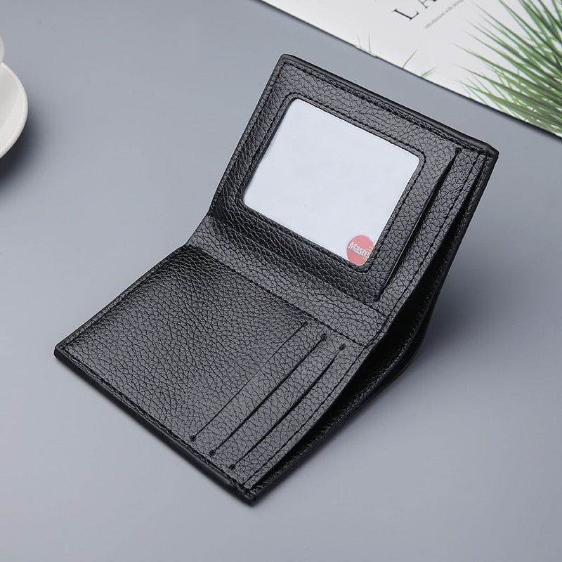 Men Wallets 100% Genuine Leather Real Cowhide Card Holder Wallets for Man Short Fashion Black Coin Purse Photo Money Clip Bag