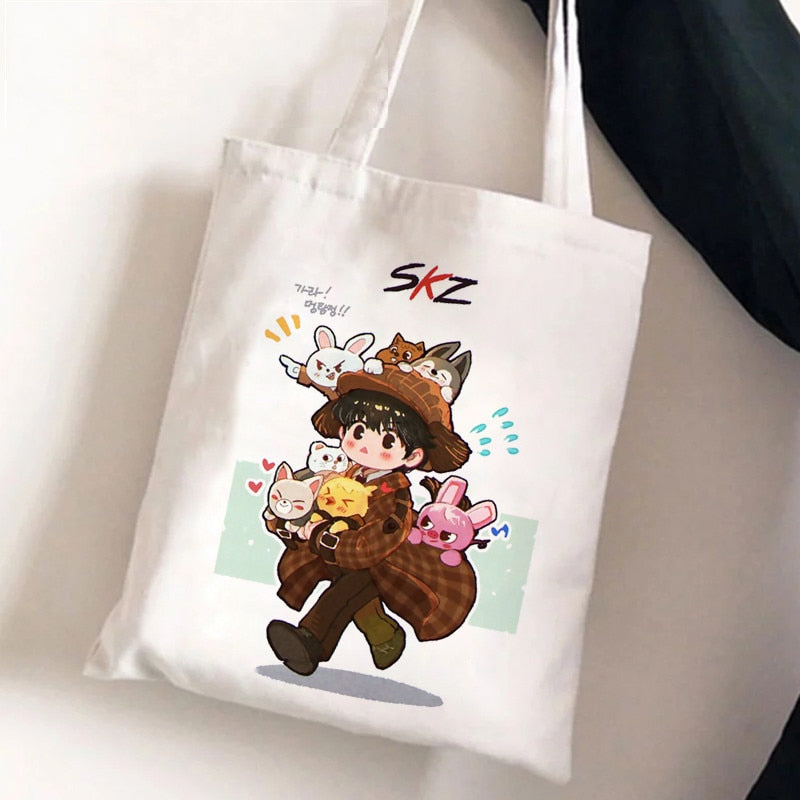 Korean Kpop SKZ00 Tote Bags for Women Portable Shopping Bag Harajuku Street Style Canvas Handbags Kawaii Cute Bolsa Feminina