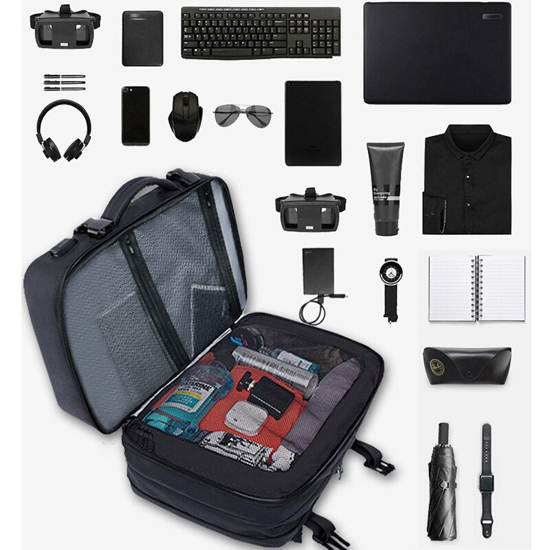 Men's Expandable 15.6 Inch Laptop Backpacks USB Waterproof Notebook Schoolbag Sports Travel School Bag Pack Backpack For Male
