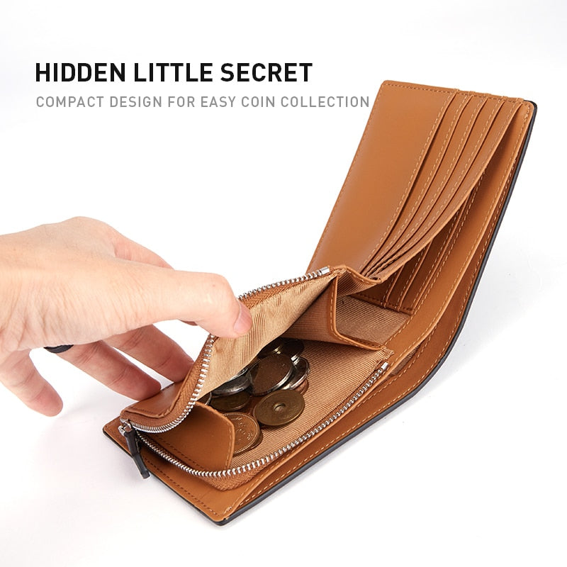 BISONDENIM New Men's Leather Folding Wallet Simple Luxury Fashion Wallet Zipper Coin Bag Multifunctional Card Holder W4545
