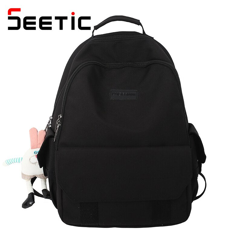SEETIC Fashion Women School Backpacks Solid Color Famale Backpack Waterproof Nylon Student Backpack Women Casual Schoolbag