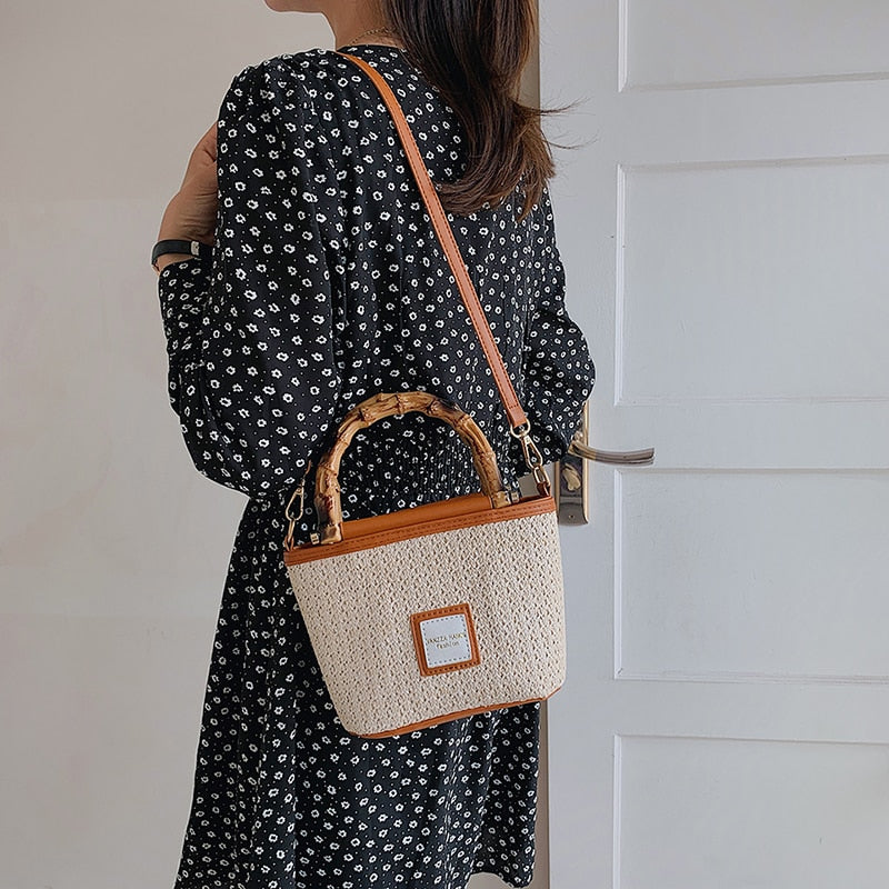Women's Bag Straw Beach Shoulder Bag Ladies Summer Bamboo Handbag Fashion Luxury Designer Crossbody Bag High Quality Casual Tote