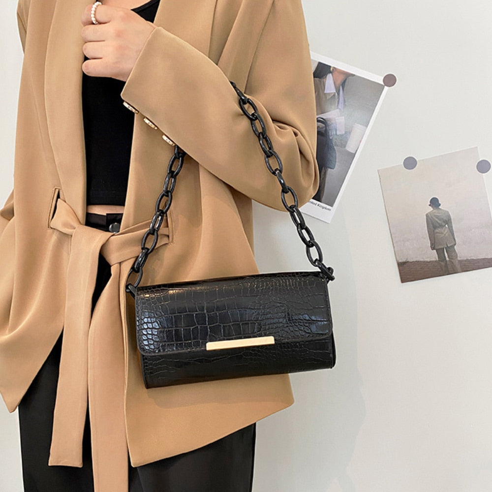 Popular Crocodile Pattern Women's Bag New Fashion Chain Shoulder Bags PU Leather Underarm Bags Female Trendy Versatile Handbags