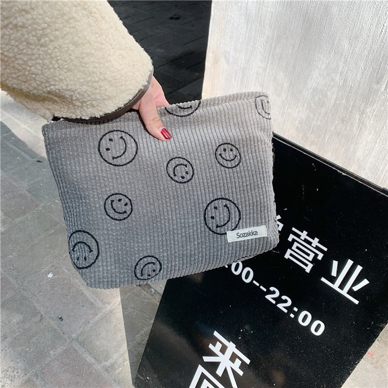 Japanese Style Corduroy Cosmetic Bag Women Handbags Purses Smile&Dots Makeup Organizer Storage Makeup Bag Girls Pencil Case Bags