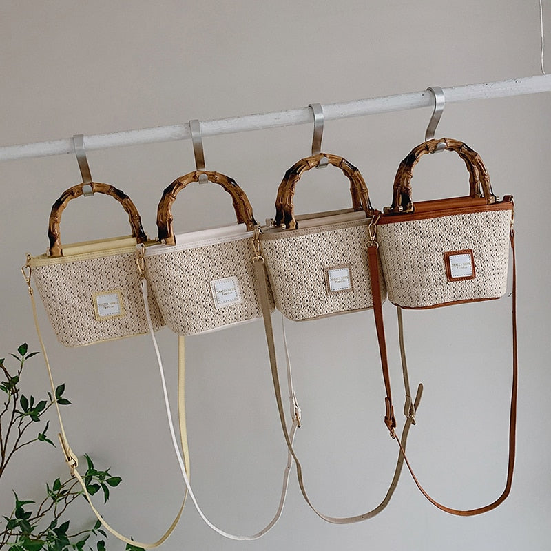 Women's Bag Straw Beach Shoulder Bag Ladies Summer Bamboo Handbag Fashion Luxury Designer Crossbody Bag High Quality Casual Tote