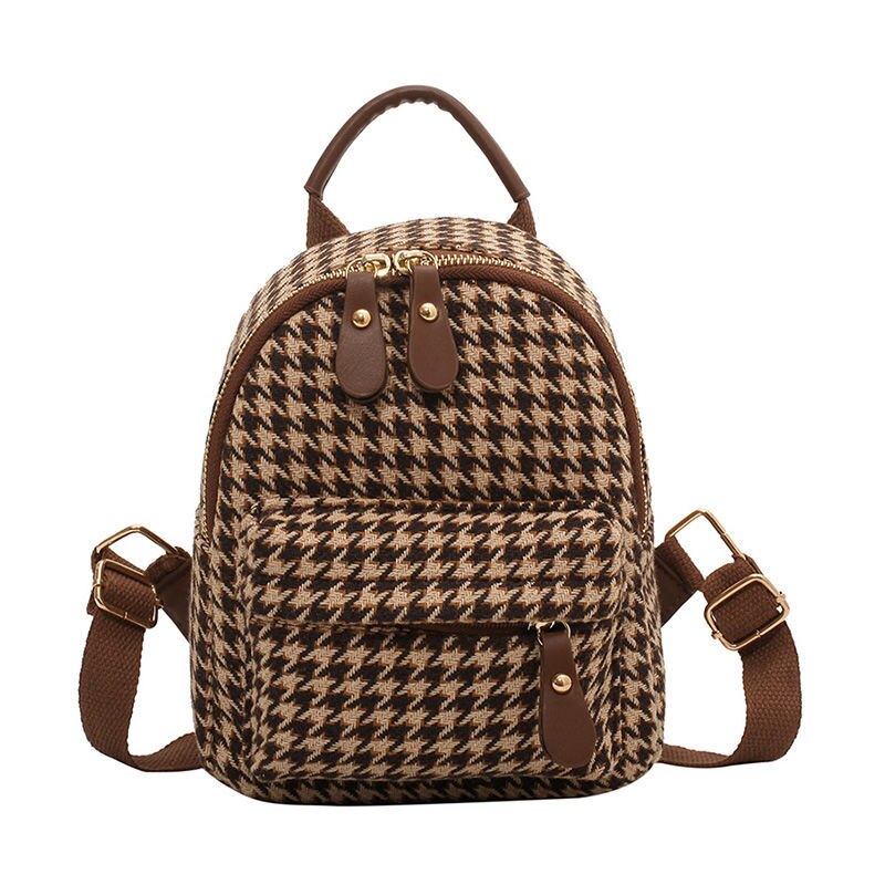 Luxury Brand Women Small Backpack Cotton and Pu Leather Backpacks for Teenager Girls Fashion Multifunction Lady Travel Back Bag