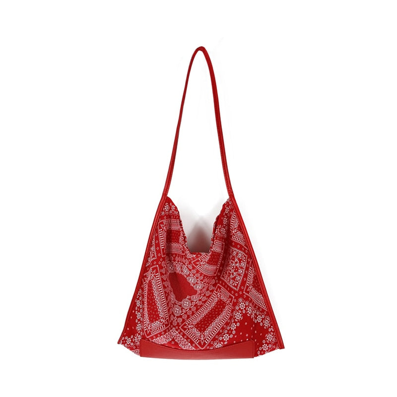 MABULA Bohemia Flower Print Hobo Sling Bag Large Square Design Crossbody Purse for Women Lightweight Elegant Handbag