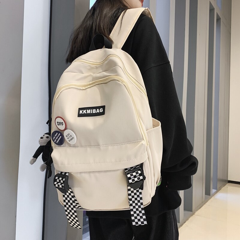 EnoPella Fashion Waterproof Backpack Cute Nylon simple Women Student Female Men Black Kawaii College Schoolbags Girl Bag