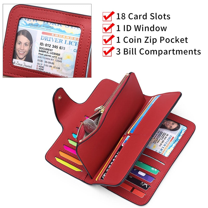 Women's Wallet Fashion Luxury Clutch Bag Long RFID Leather Wallet Four Fold Credit Card Holder Purse Brand Wallets For Women