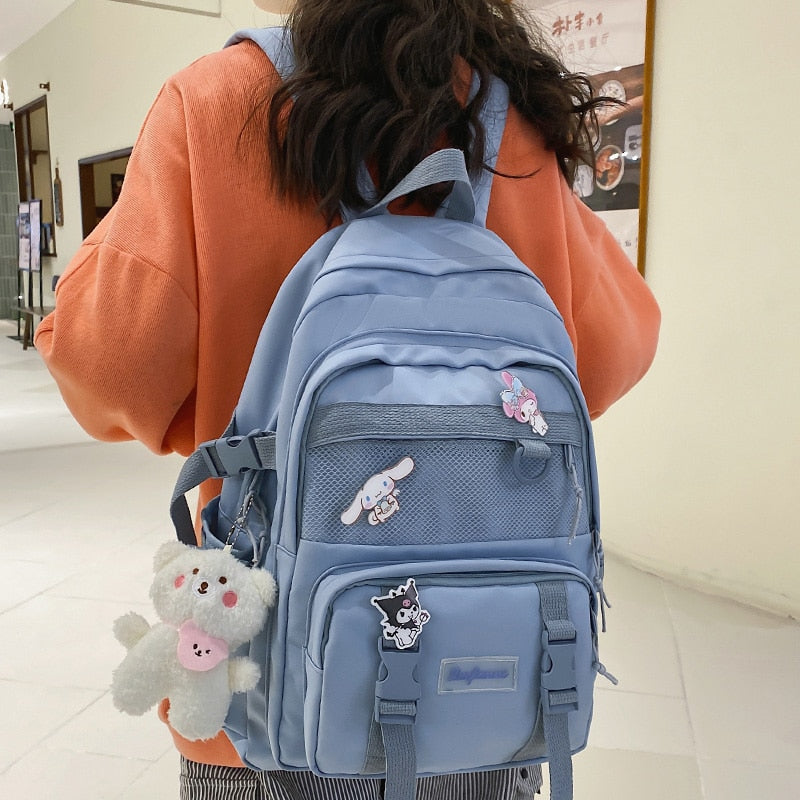 Fashion Girl Badge Waterproof Travel Mesh College Backpack Ladies Trendy Women School Bag Kawaii Female Laptop Backpack Cool Bag