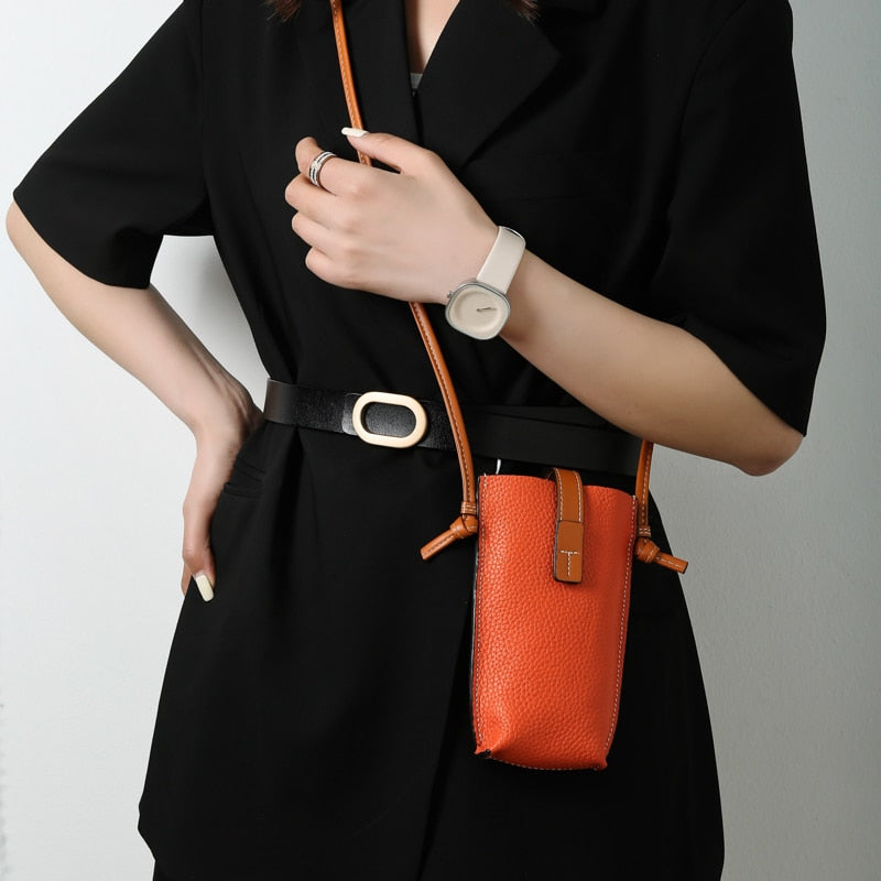 Genuine Leather Women's Shoulder Bag Fashion Trend Mobile Phone Bag Ladies Messenger Bag Simple Crossbody Bag With Card Holder