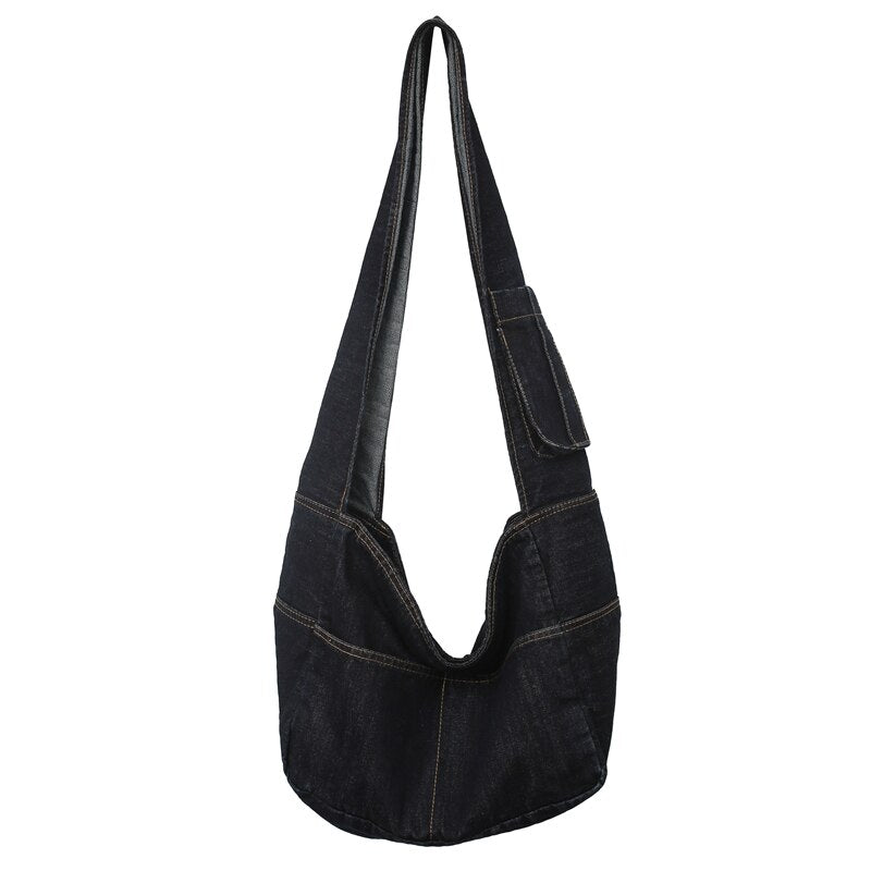Large Capacity Canvas Shoulder Bags For Women Solid Fashion Fold Female Handbag Jean Big Shopping Eco Bag Denim Crossbody Bags