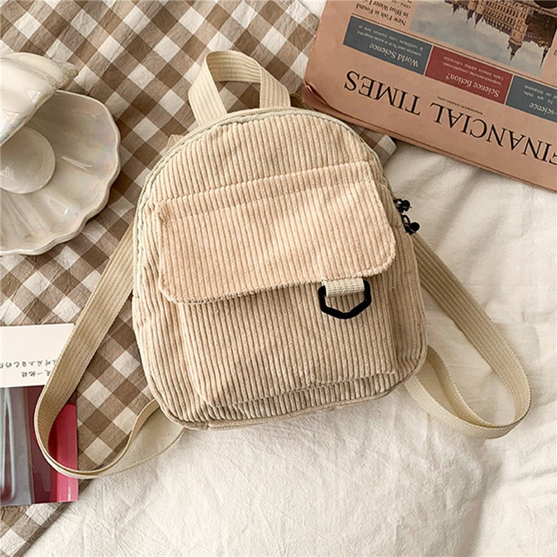 Fashion Woman Mini Simple Corduroy Backpacks Campus Style Knapsack Capacity Double Shoulder Bag School Corduroy Backpack