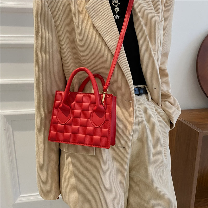 Fashion Pu Leather Women Shoulder Bag High Quality Checkered Crossbody Bag Woman Luxury Designer Casual Women Messenger Bag