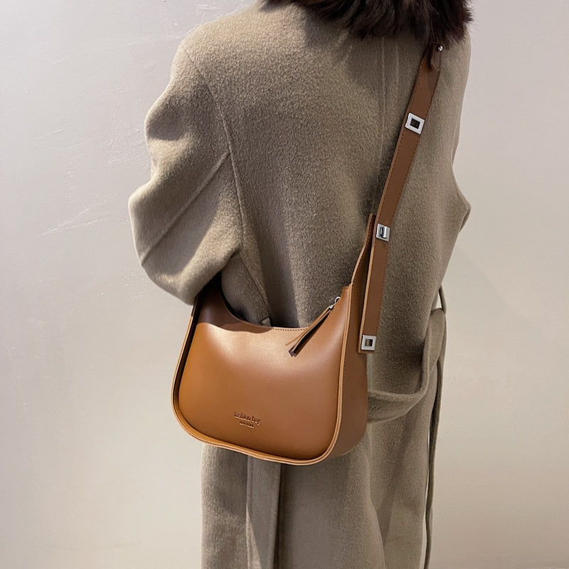 Popular Shoulder Bag Wide Shoulder Strap Bag New Fashion Lady Luxury Simple Underarm Bag Retro Solid Color Messenger Bag