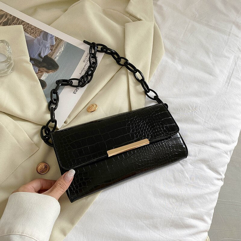 Popular Crocodile Pattern Women's Bag New Fashion Chain Shoulder Bags PU Leather Underarm Bags Female Trendy Versatile Handbags