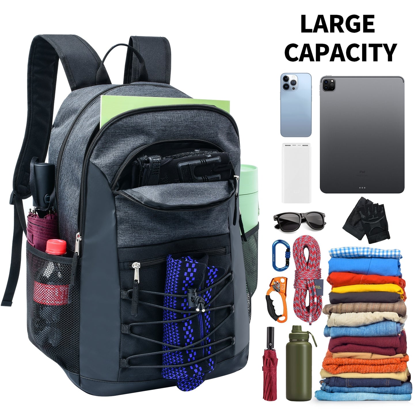 iFARADAY Large 21L Capacity Backpack Men Laptop Backpacks Polyester Solid High School Bags Teen College Boy Gril Student