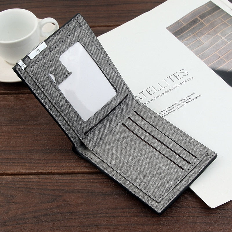 Men's Fashion Canvas Wallet Short Multi-card Coin Purse Casual Soft Business Clutch Wallet Male Youth Horizontal Card Holder PU