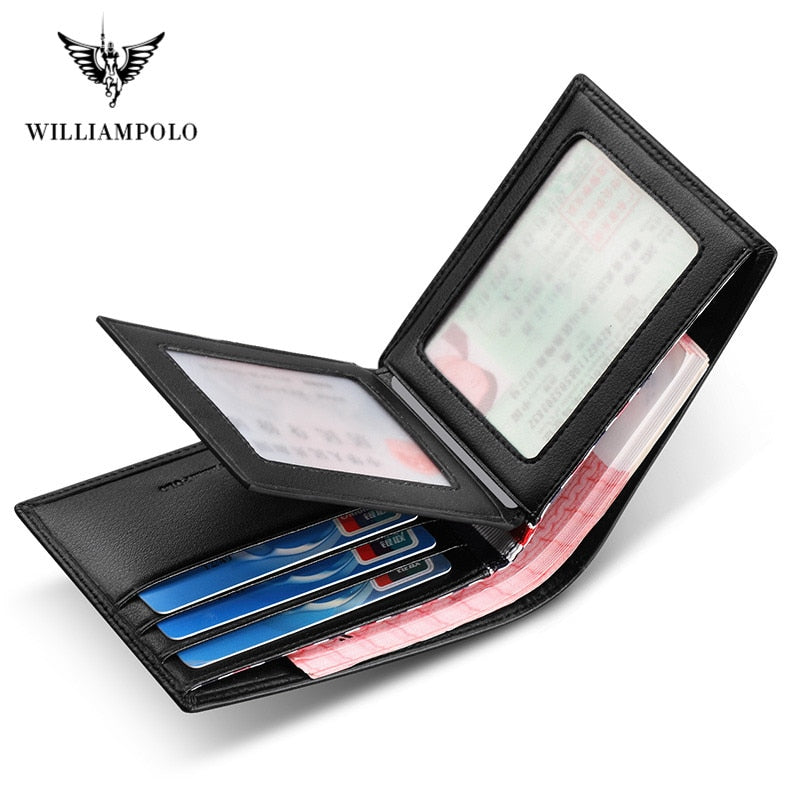 WILLIAMPOLO Luxury Brand Men‘s Wallet Casual Fashion Short Genuine Leather Wallet Card Holder Purse Slim Male Wallet