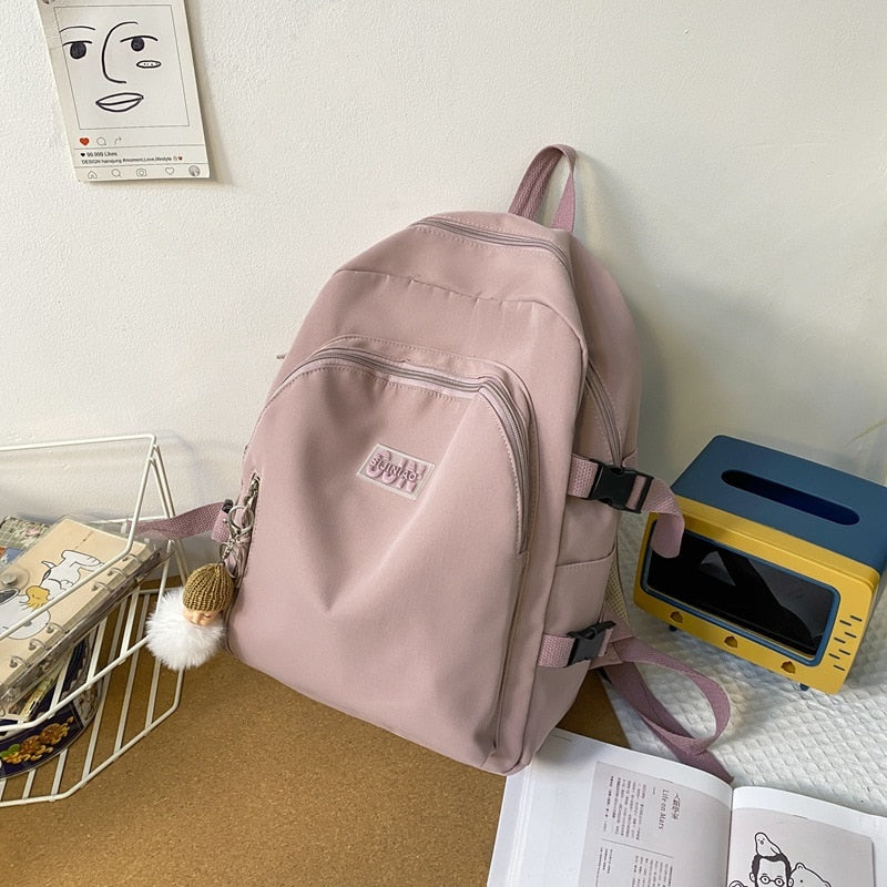 Waterproof Nylon School Backpack Women's Backpacks for Teenagers Girls Large Capacity Women Bag Solid Color Schoolbag Mochila