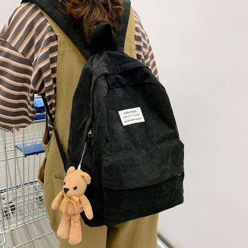 Retro women backpack Fashion high school college students book bag Simple corduroy Female backpacks large capacity Bags Rucksack