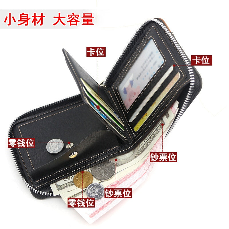 New Fashion Men's wallet with zipper PU Men Short Wallet Coin Purse Wallet Men's Purse Coin Pouch Card Holder Coin purse men