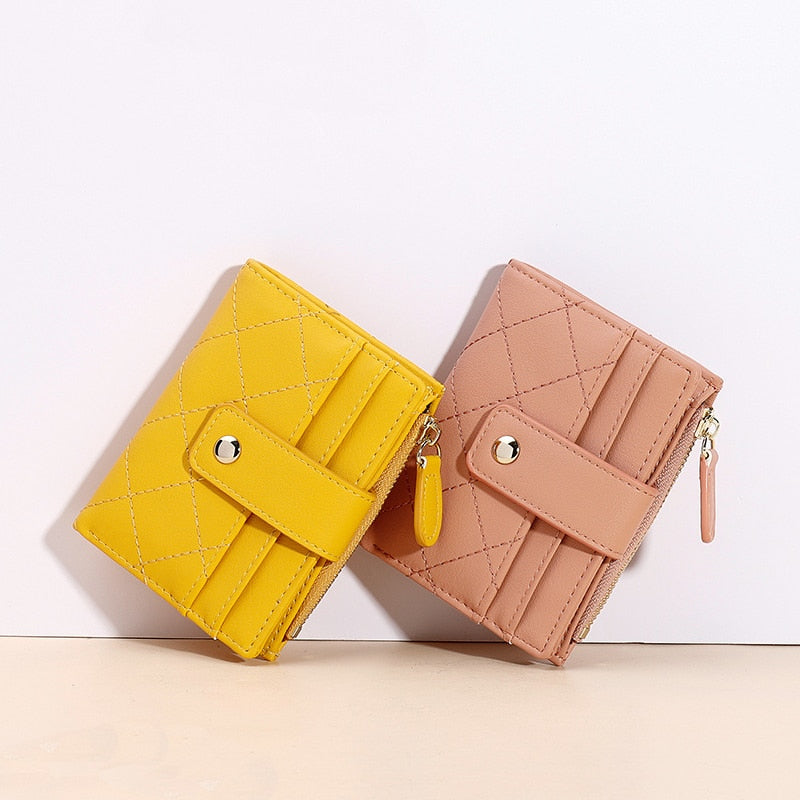 Geestock Women's Zipper Wallet for PU Leather Fashion Lattice Card Holder Girl Student Coin Purses Handbags New Creative Purse