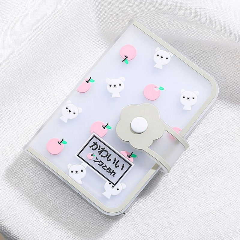 26 Card Slots Card Holder With Button Photocard ID Holder Photo Album Cute Cartoon Fruit Animal Print Name Card ID Holder Book