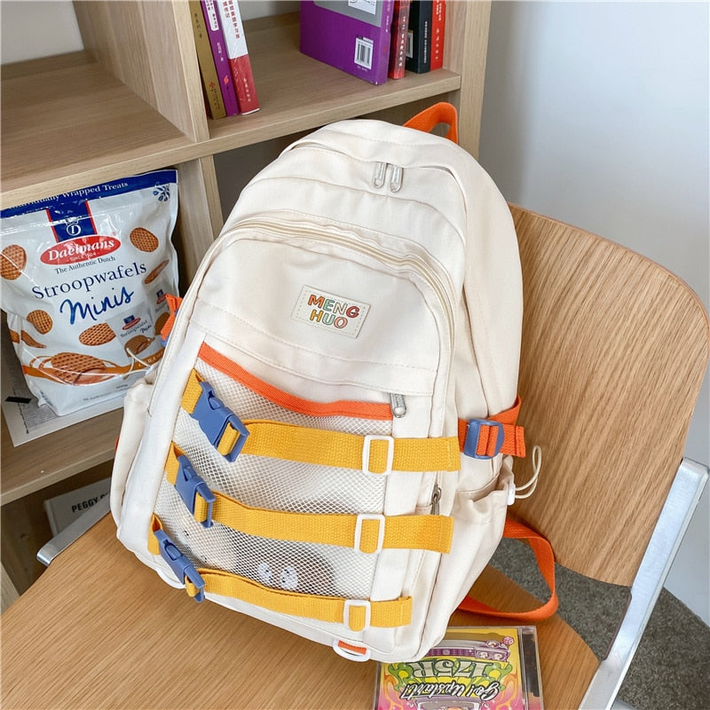 DCIMOR Cute Women Backpacks Waterproof Multi-Pocket Nylon School Backpack for Student Female Girls Kawaii Mesh Laptop Book Bag