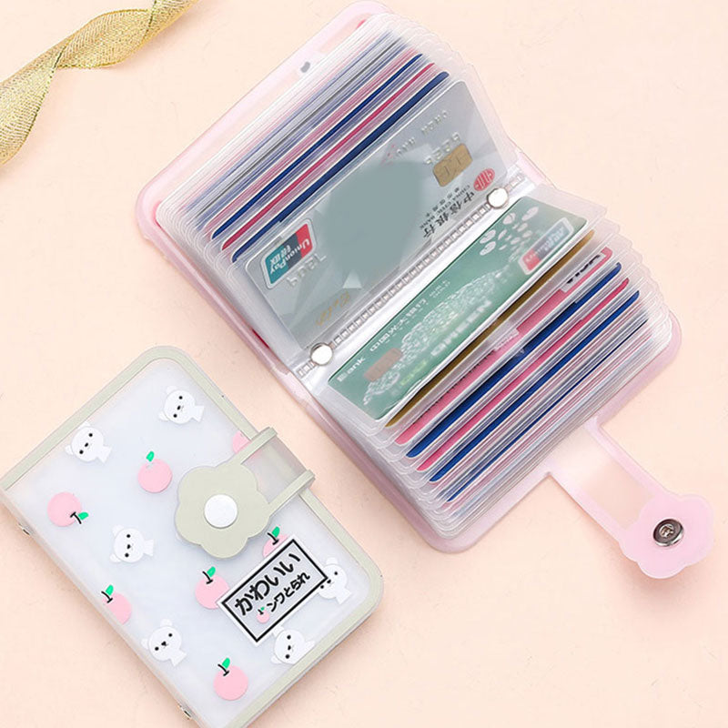 26 Card Slots Card Holder With Button Photocard ID Holder Photo Album Cute Cartoon Fruit Animal Print Name Card ID Holder Book