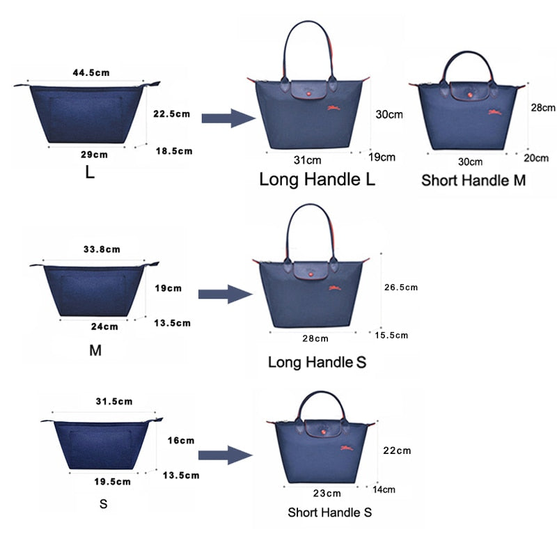 EverToner Felt Cloth Bag For LONGCHAMP Bag liner Multi-functional Travel Insert Bag Makeup Organizer Dumpling Shape lined Bag