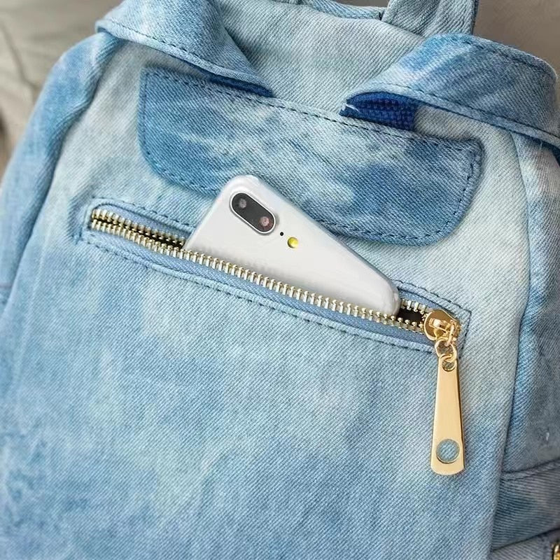 XIU LI brand Fashion women backpack wask cowboy backpack for college women Denim Backpack Trendy women's bag