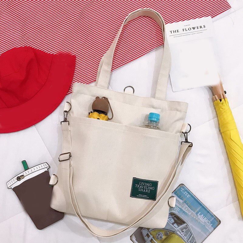 Solid Large Capacity Girl Canvas Shoulder Female Bags Women's School Messenger Bags for Students Shoulder Ladies Handbag