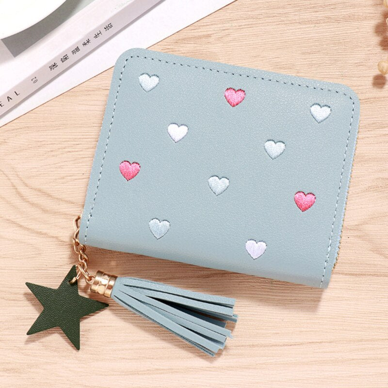 1PC Women Small Wallet Ladies Mini Tassel Wallet Cute Girl Short Zipper Lovely Pu Leather Coin Purse Female Hand Wallet Purse