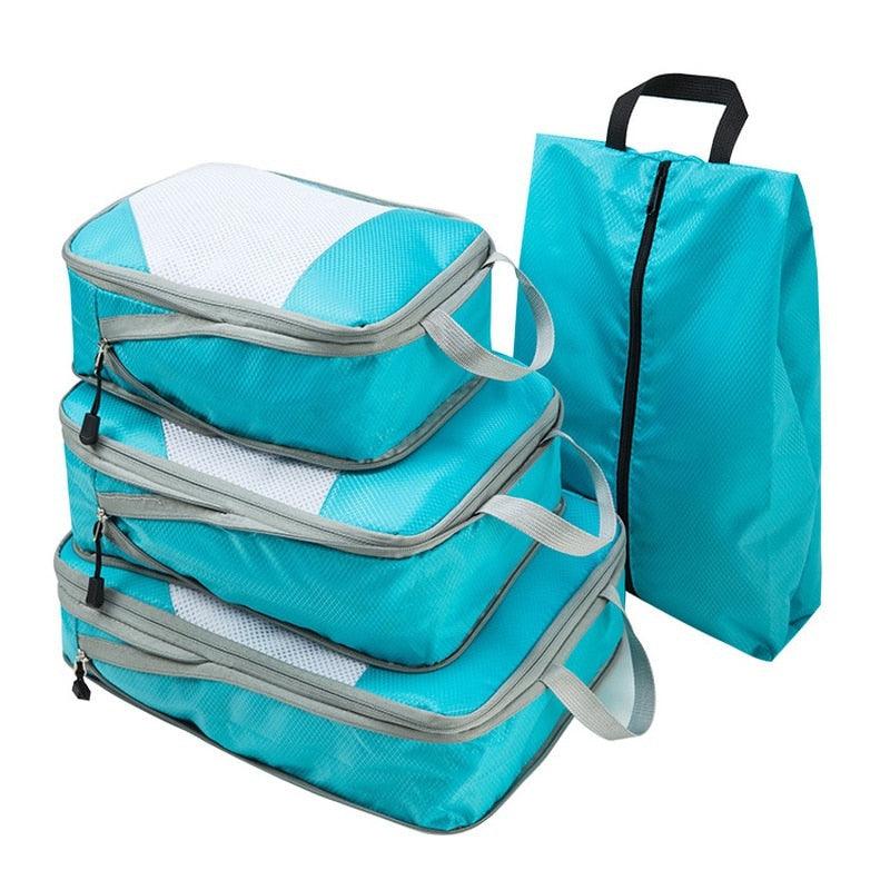 Compression Packing Cubes Set,4pcs/set Travel Storage Bag Portable Luggage Suitcase Organizer Set Extensible Packing Mesh Bags