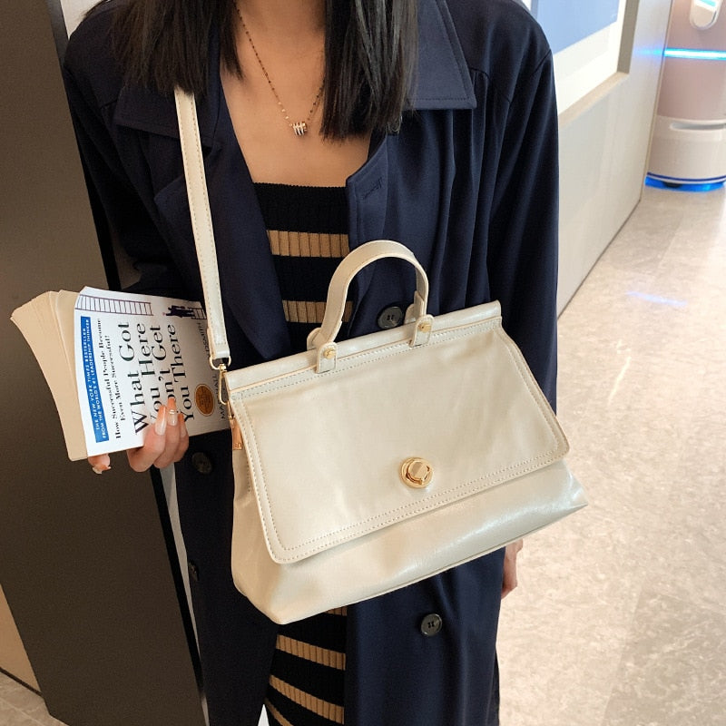 Solid Color Shoulder Bag Pu Leather Women's Handbag Purse High Capacity Tote Bag Trendy Portable Mobile Female Crossbody Bags