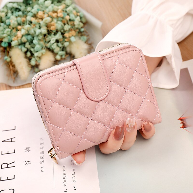 Geestock Fashion Organ Card Holder Wallets for Women Lingge Short Purse Simple Generous Ladies Zipper Wallet Credit Holders