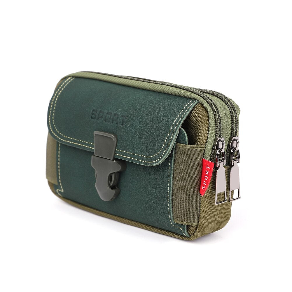 Vintage Men Solid Color PU Leather Waist Bag Casual Male Small Wallet Mobile Phone Bags Multi Layer Belt Pouch Coin Purse Cover