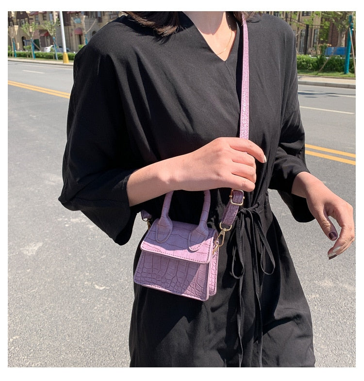 Mini Tote Bag Crocodile Pattern Flip Messenger Crossbody Bag Female Simple Shoulder Bag Small Square Lady Handbag New