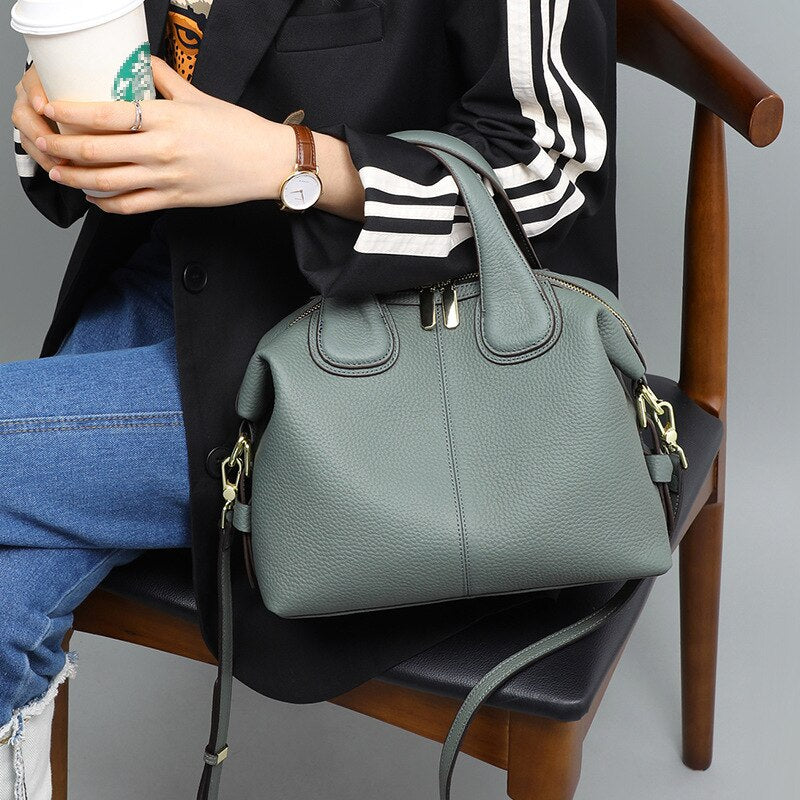 New Fashion Grey Hobo Tote Large 2 Straps Women Shoulder Bag 100% Real Leather Ladies Handbag Cowhide Business Work Hand Bag