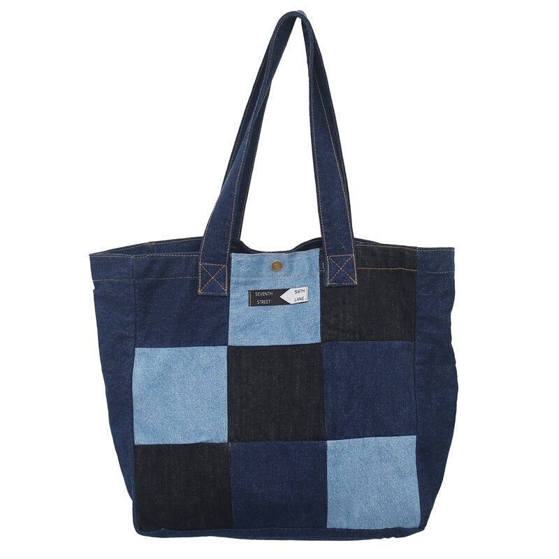 Large Capacity Canvas Shoulder Bags For Women Solid Fashion Fold Female Handbag Jean Big Shopping Eco Bag Denim Crossbody Bags
