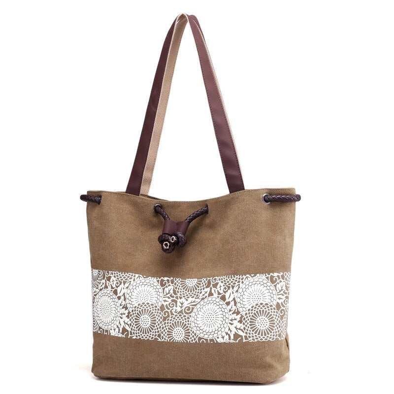 Women's European and American fashion Korean Canvas Shoulder Bag Sen women's printing retro leisure closure dual-purpose portabl