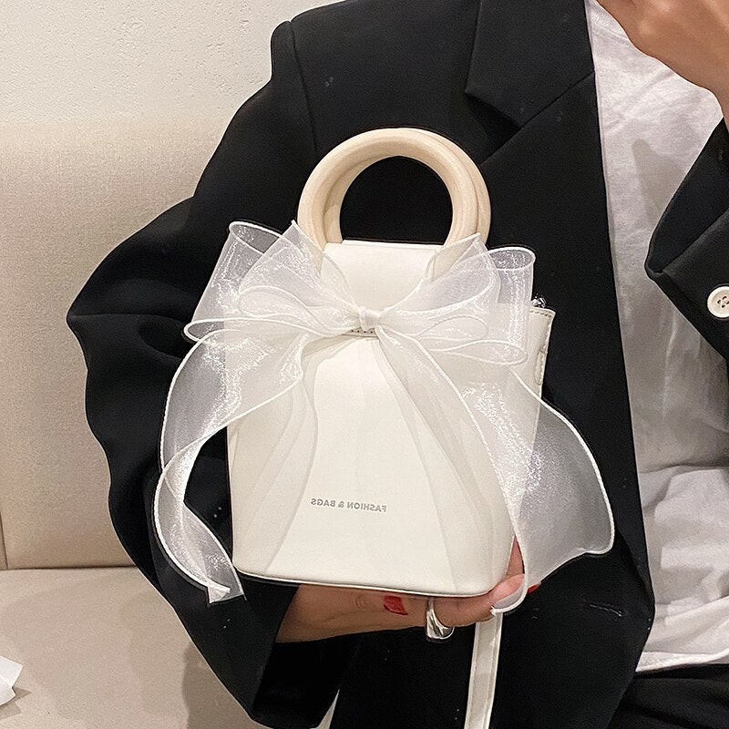 Cute Muslin Bow Women Bag Luxury Brand Design Female Pu Leather Handbags Mini Small Shoulder Crossbody Bags For Ladies Party Sac