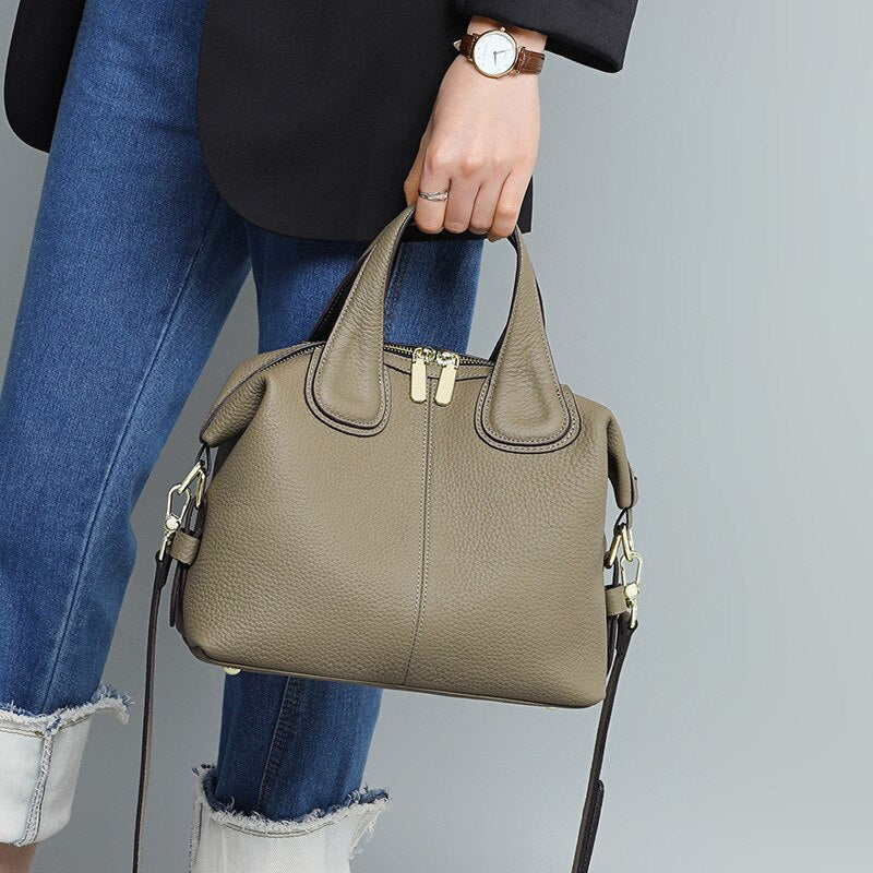 New Fashion Grey Hobo Tote Large 2 Straps Women Shoulder Bag 100% Real Leather Ladies Handbag Cowhide Business Work Hand Bag