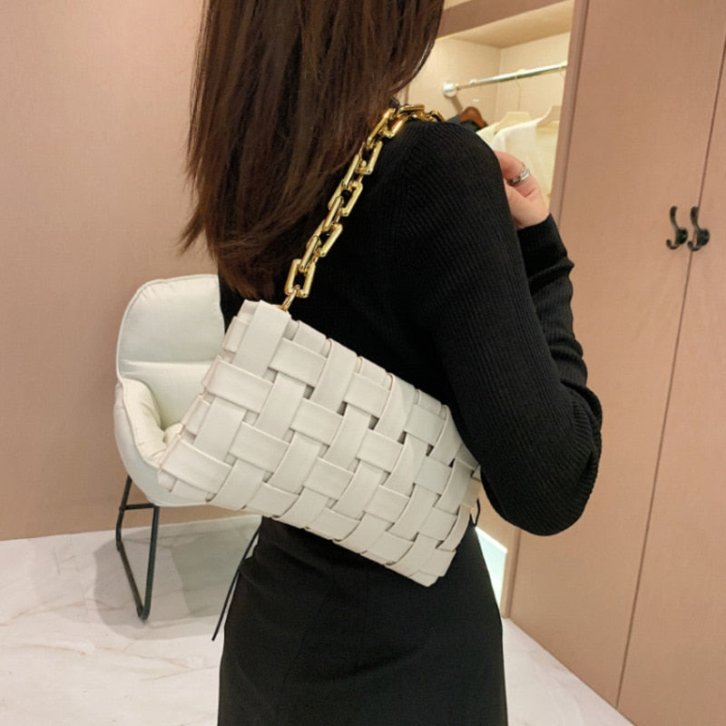 Women Bag Weave Gold Chain Leather Bags Women's Single Shoulder Armpit Bag Luxury Handbag Advanced Texture Luxury Design