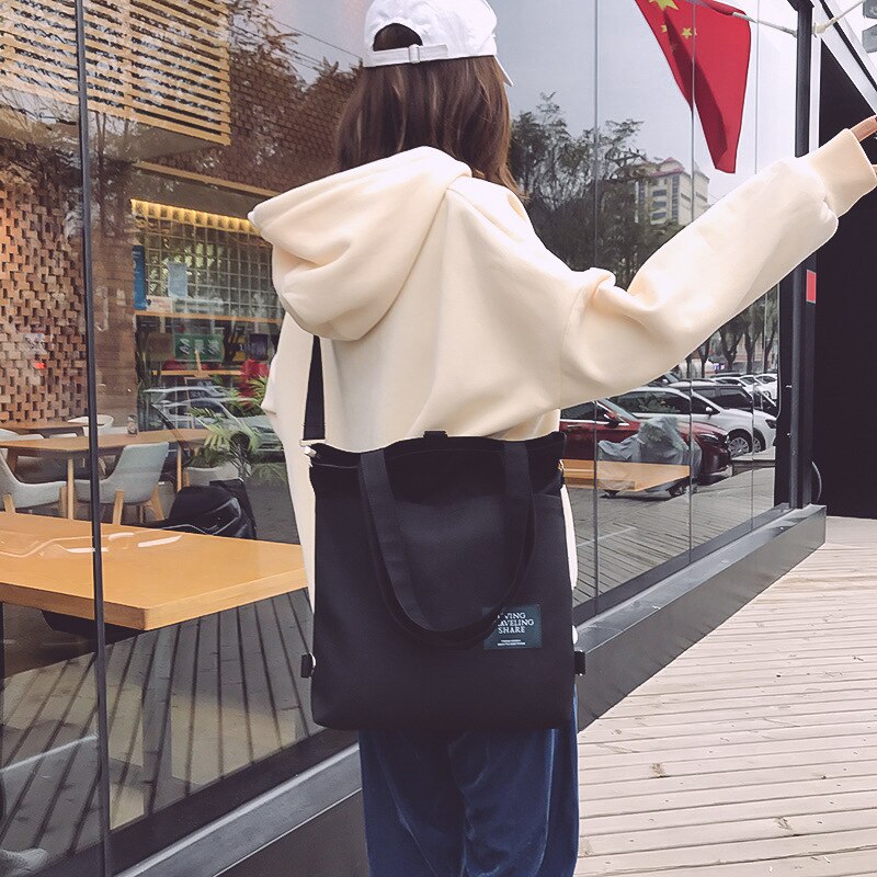 Solid Large Capacity Girl Canvas Shoulder Female Bags Women's School Messenger Bags for Students Shoulder Ladies Handbag