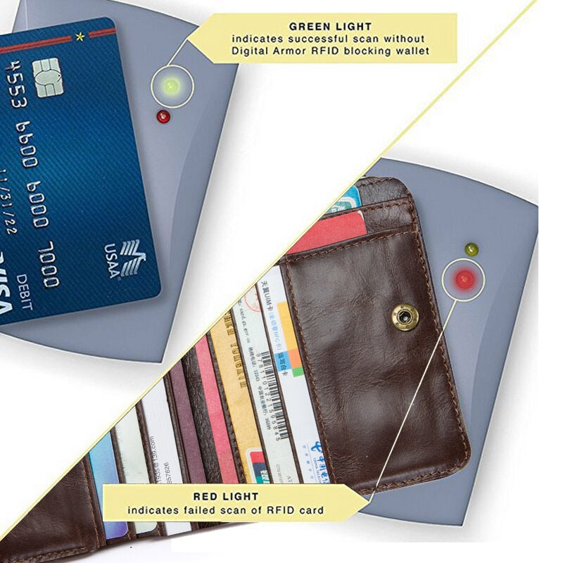 RFID Blocking Men's Wallets With Chain High Quality Cowhide Zipper Coin Pocket Card Holder Anti-Theft Chain Clutch Money Bag